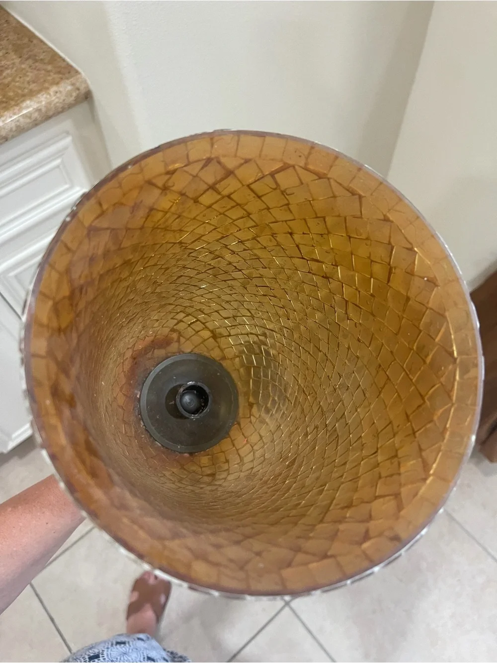 Amber Mosaic Glass Wall Sconce Pair with Beaded Accents